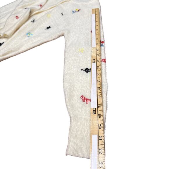 Cashmere&Wool White,Cardigan Sweater, Wmn SzS,embroidery,cottageCore Fuzzy Grany - Picture 14 of 16